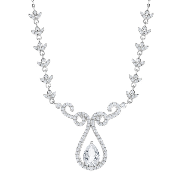 Sterling Silver 3.95 cttw White Topaz Designed Teardrop Bridal Necklace