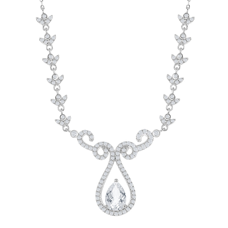 Sterling Silver 3.95 cttw White Topaz Designed Teardrop Bridal Necklace