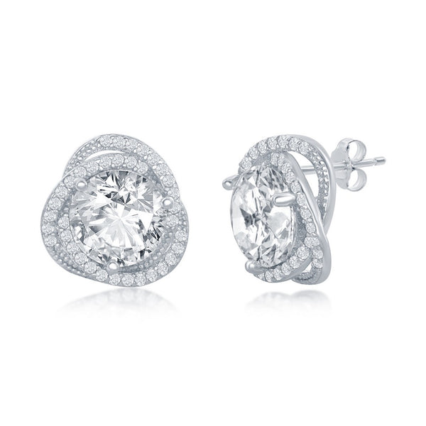 Sterling Silver 12mm Round CZ Flower Design Earrings