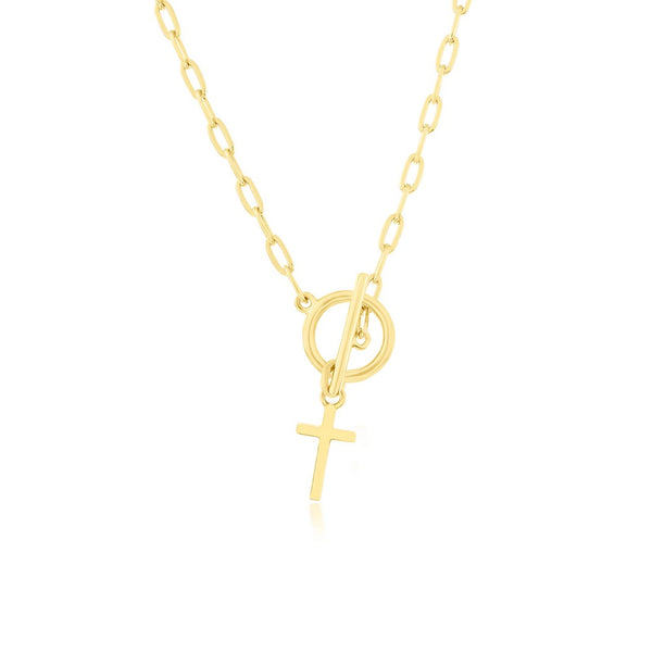 Paperclip Cross Necklace Gold Plated