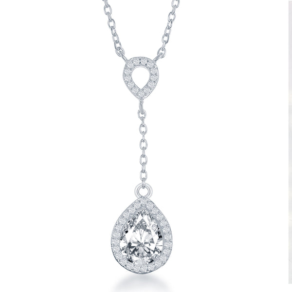 Sterling Silver Open CZ Teardrop with Dropdown CZ Teardrop Necklace