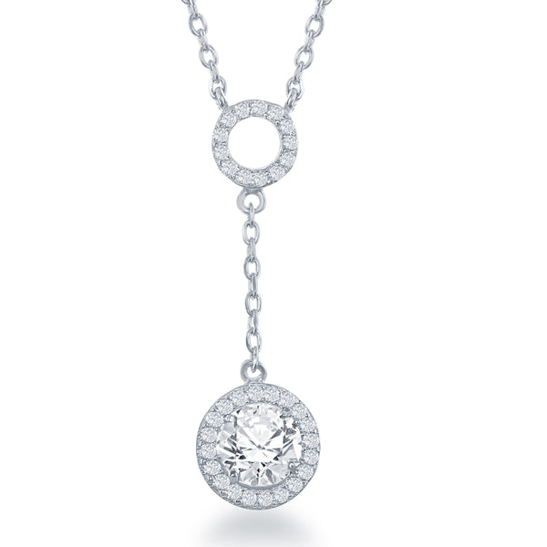 16+2" Sterling Silver Open CZ Circle with Round Dropdown CZ Necklace