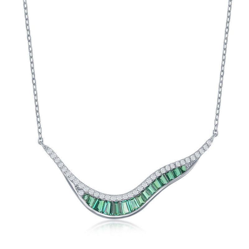 Sterling Silver "V" Shaped Green Necklace