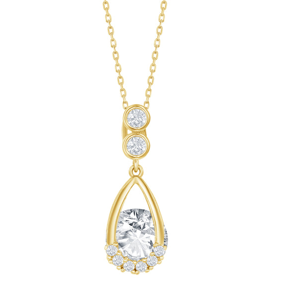 16+2" Sterling Silver Pear-shaped Round Spinning CZ Necklace - Gold Plated