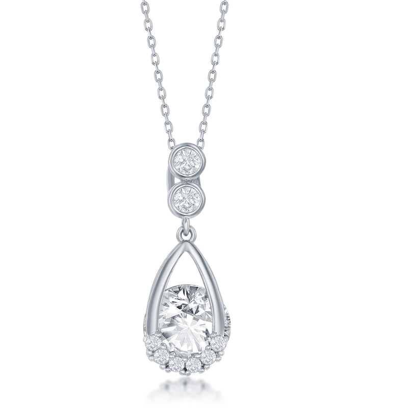 16+2" Sterling Silver Pear-shaped Round Spinning CZ Necklace