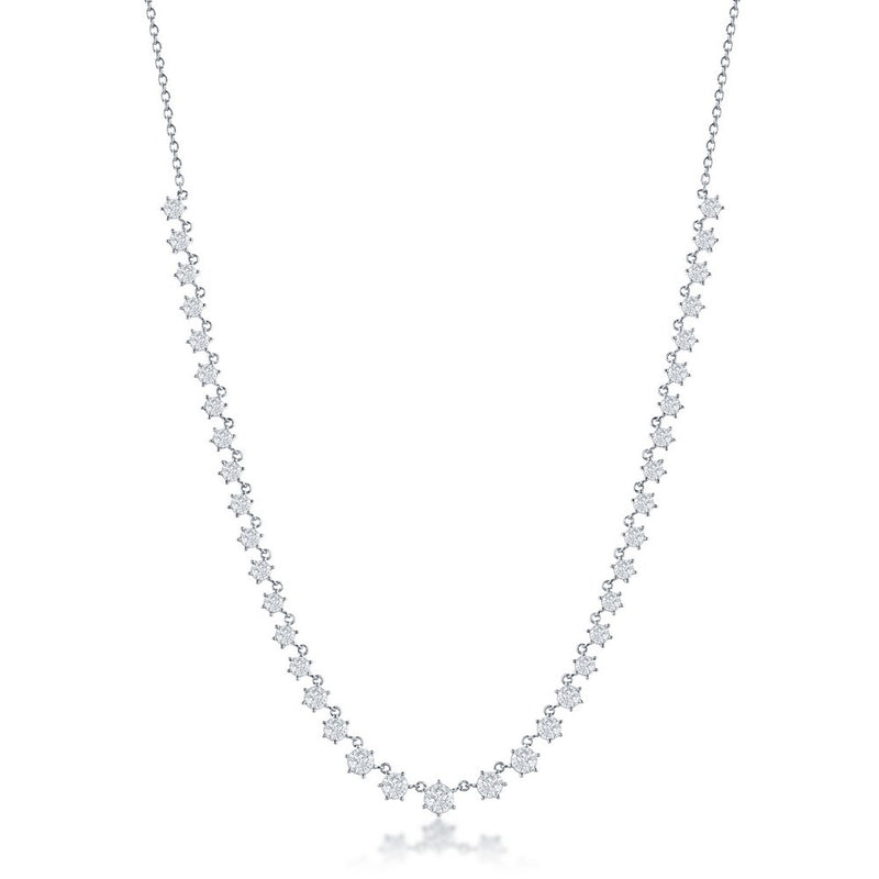 Sterling Silver Graduating Round CZ Necklace