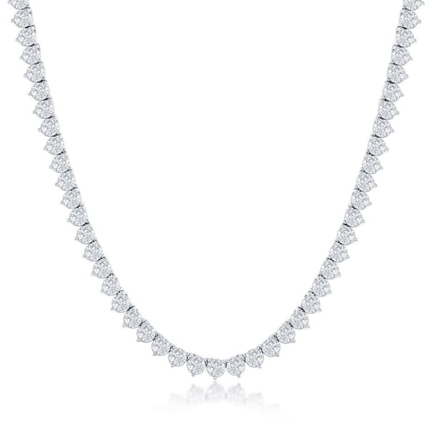 Sterling Silver 3-Prong Round 5MM CZ Tennis Necklace