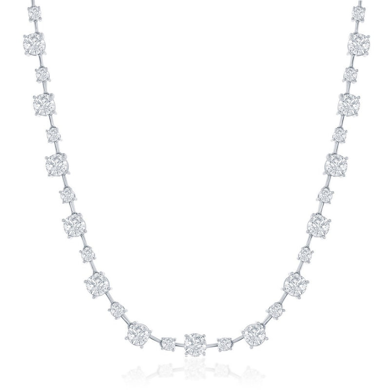 17" Sterling Silver 3mm & 5mm Round CZ 4-Prong Necklace