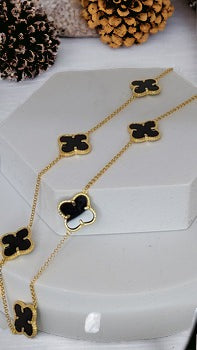 Gold Plated Black Clover Necklace