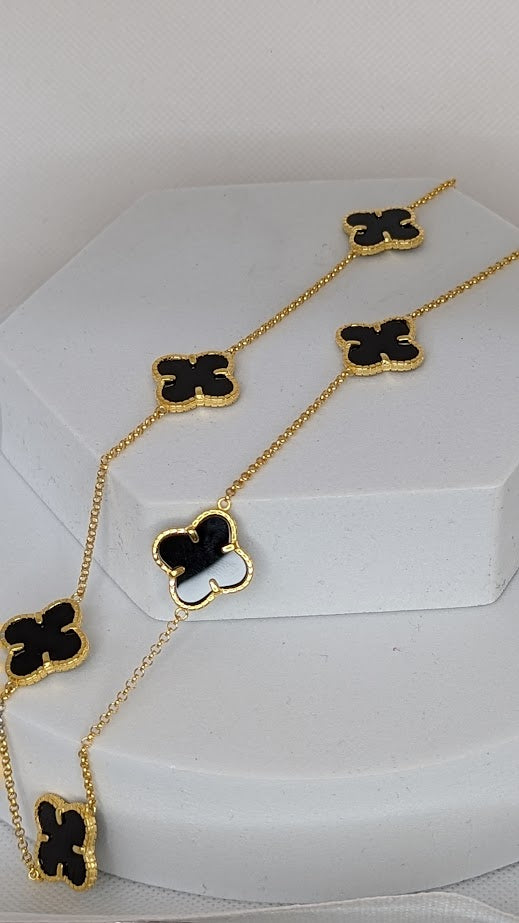 Gold Plated Black Clover Necklace