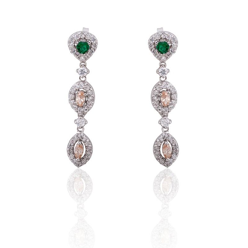 Hanging Drops Green and Champagne Earrings