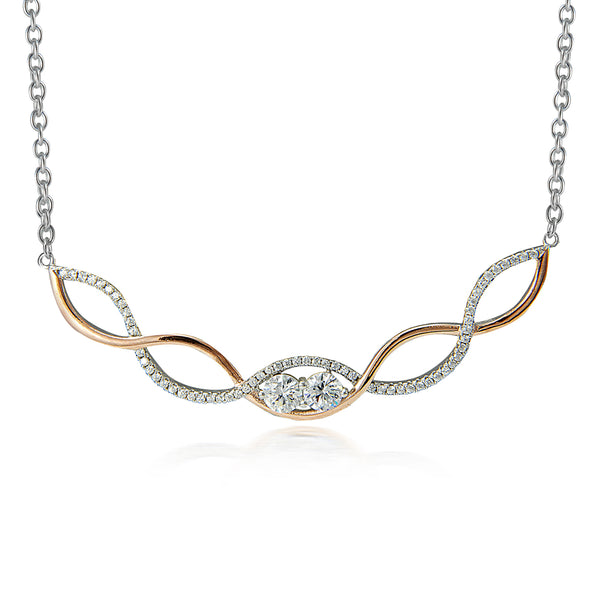 Sterling Silver and Rose Gold plated Plated Two Stone together in the Center Infinity Twist Necklace, 18"