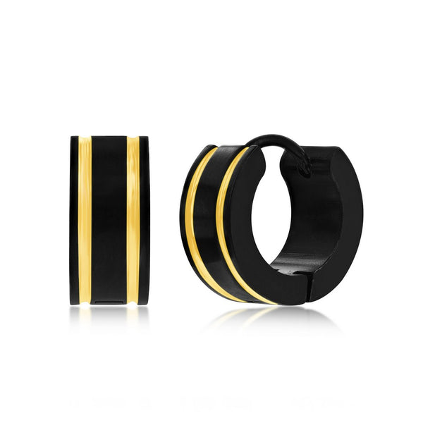 Black & Gold Double Lined Hoop Earrigs