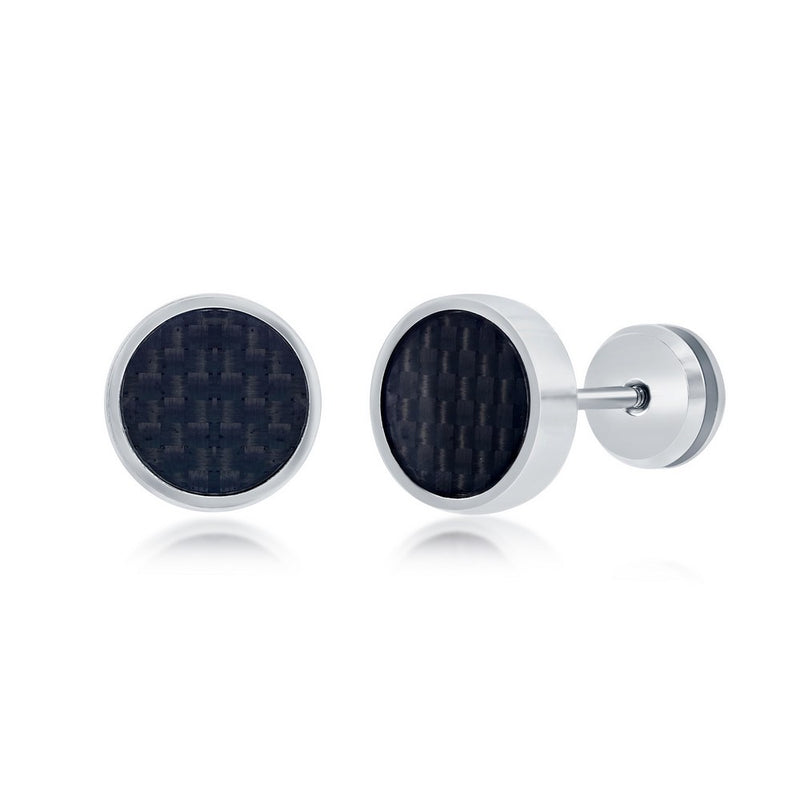 10mm Black Carbon Fiber Stud Earrings