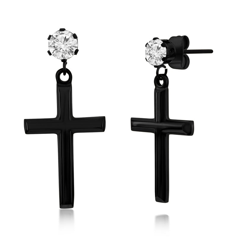 Black Cross Earrings with CZ