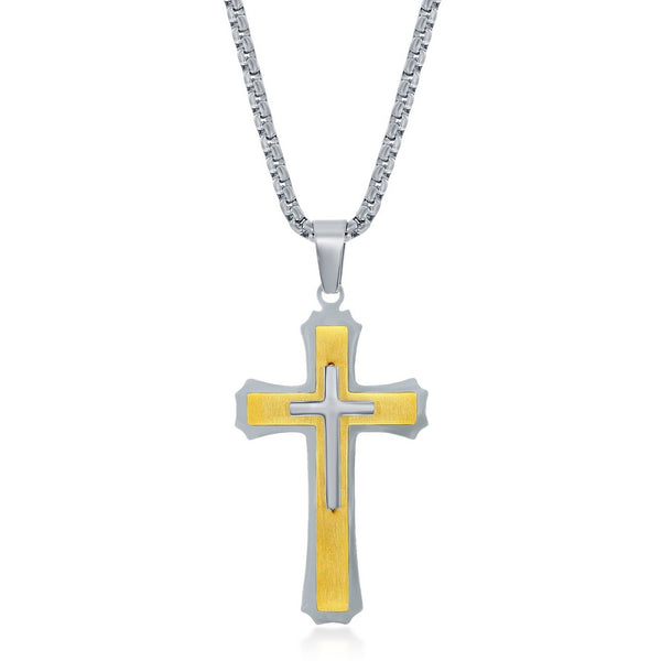 Gold & Silver 3D Cross Necklace