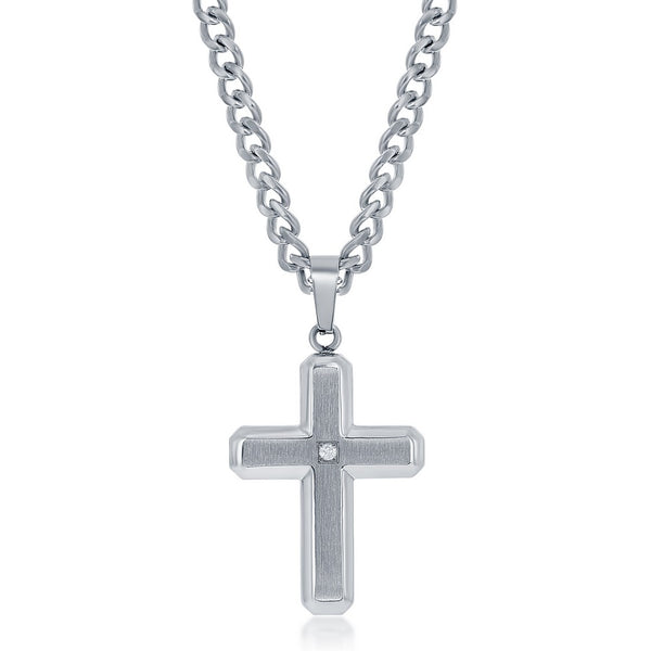 Brushed & Polished Cross Necklace