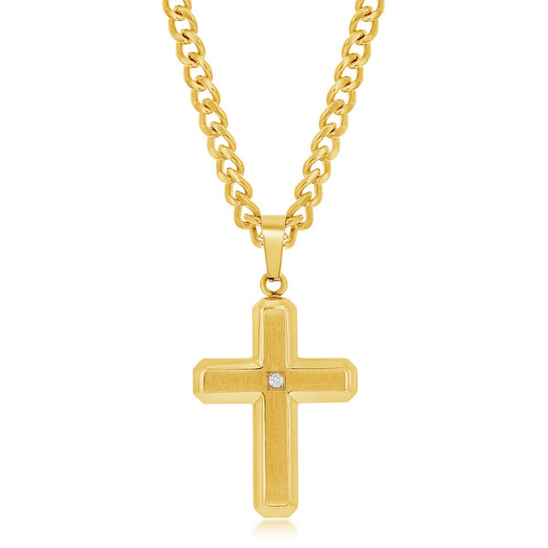 Gold Plated Brushed Cross Necklace