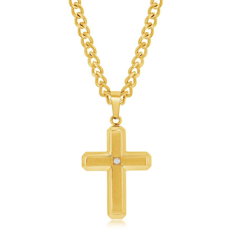 Gold Plated Brushed Cross Necklace