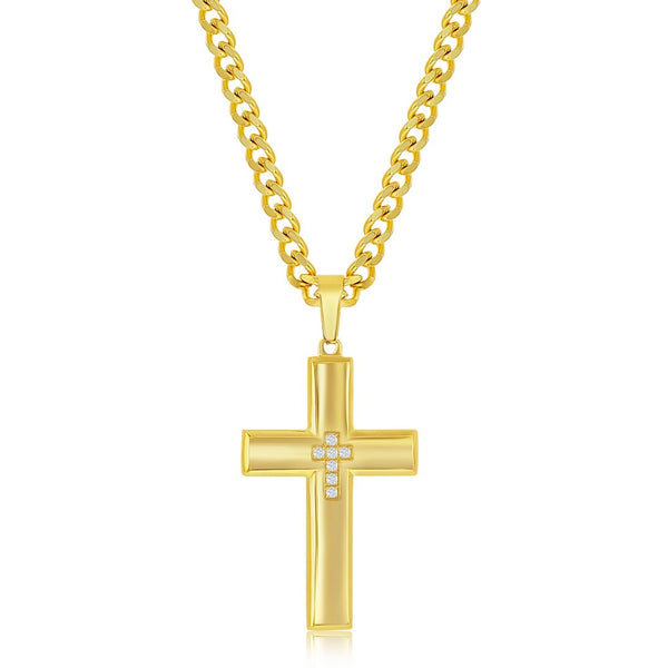 Gold Plated CZ Cross Necklace