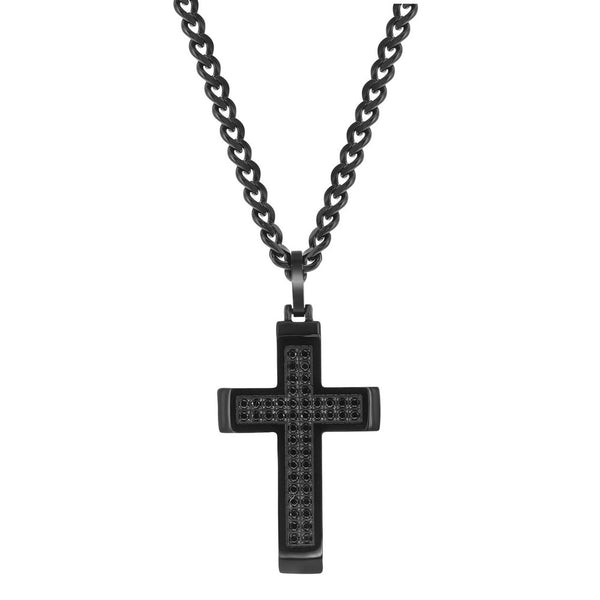 Black Encrusted Cross Necklace