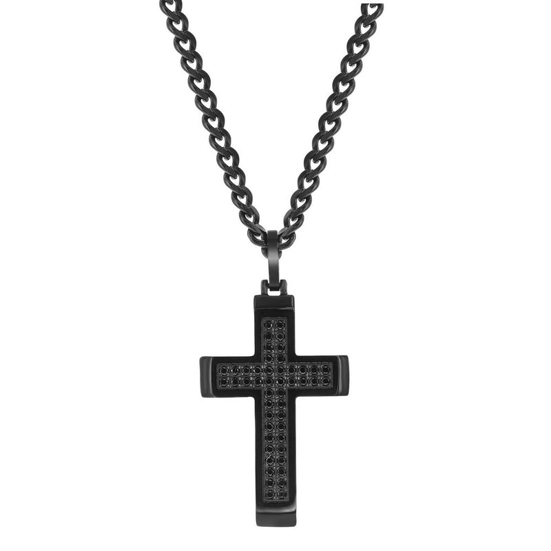 Black Encrusted Cross Necklace