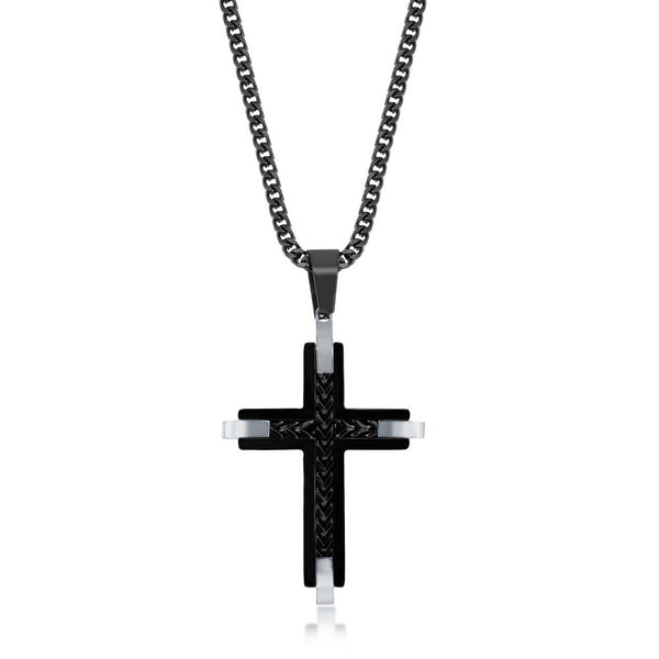 Black & Chevron Cross Necklace