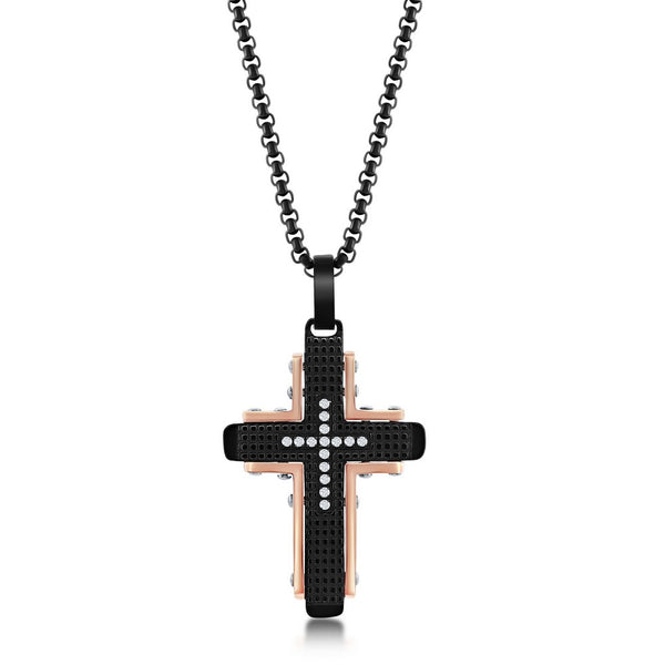 Black & Rose Gold CZ Cross Necklace