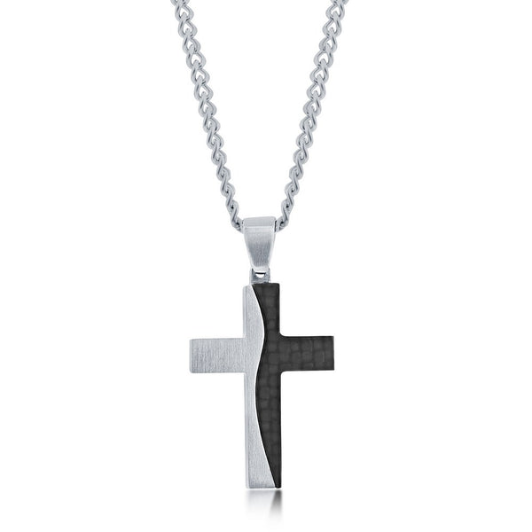 Silver & Carbon Fiber Cross Necklace