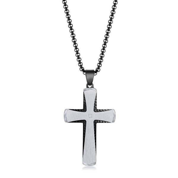 Black & Silver CZ Cross Necklace