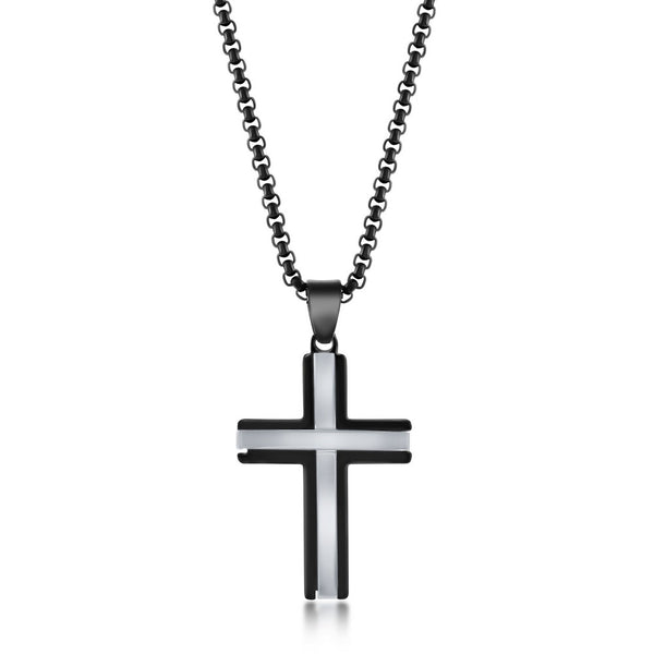 Black & Silver Polished Cross Necklace