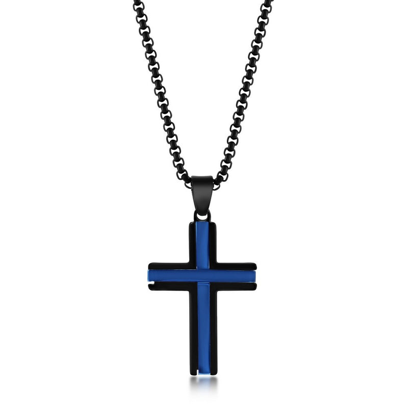 Stainless Steel Black and Blue Cross Necklace