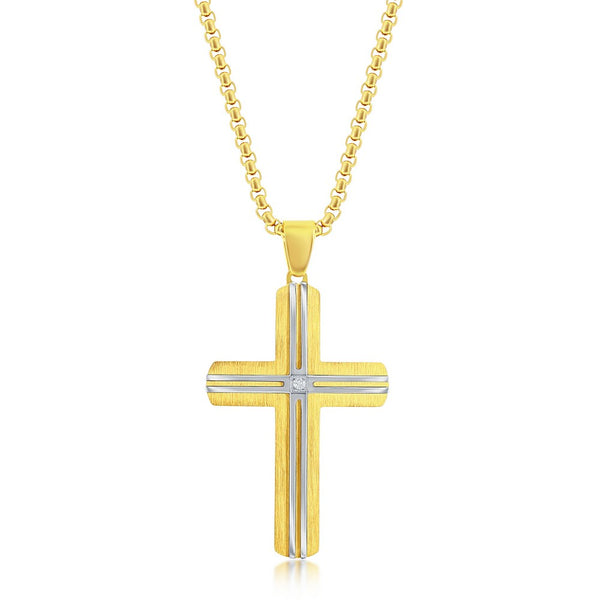 Gold Plated Silver Lined Cross Necklace