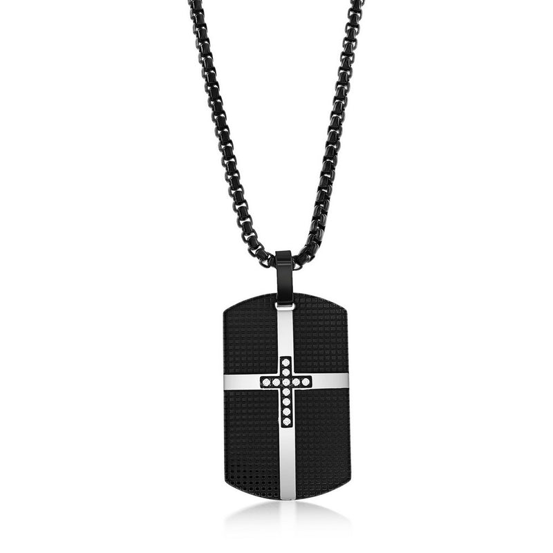 Black Plated Stainless Steel Cross Dog Tag Necklace