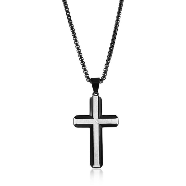 Stainless Steel Black Plated Cross Necklace