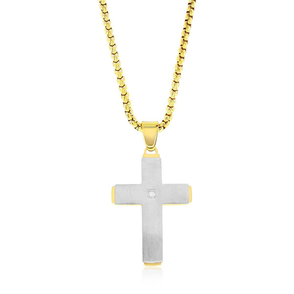 Stainless Steel Gold Plated Cross with CZ