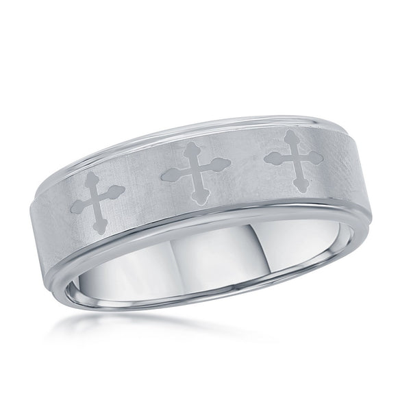 Men's Tungsten Ring with Cross