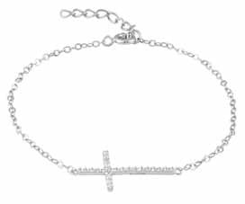 Sterling Silver CZ Sideways Cross Bracelet