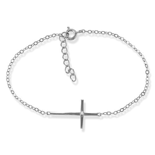 Sterling Silver Side Cross Bracelet