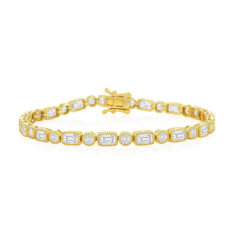 Sterling Silver Round & Rectangle CZ Bracelet - Gold Plated