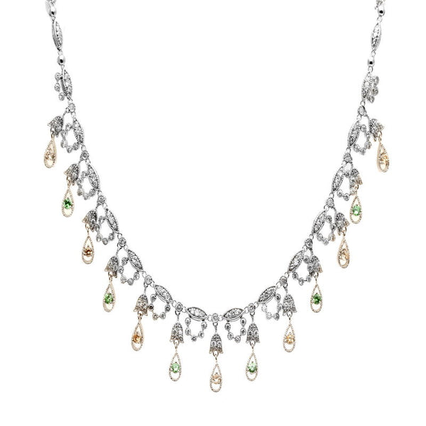 Champagne and Green CZ Hanging Tear Drop Necklace