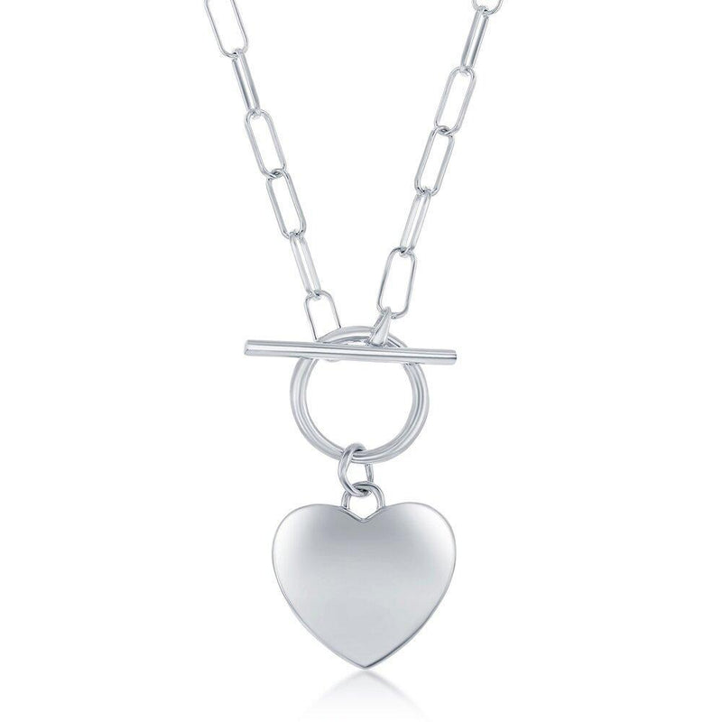 Shiny Heart Sterling Silver Engravable Toggle Necklace