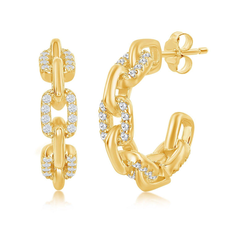 18mm CZ Paperclip Open Hoop Earrings Gold Plated