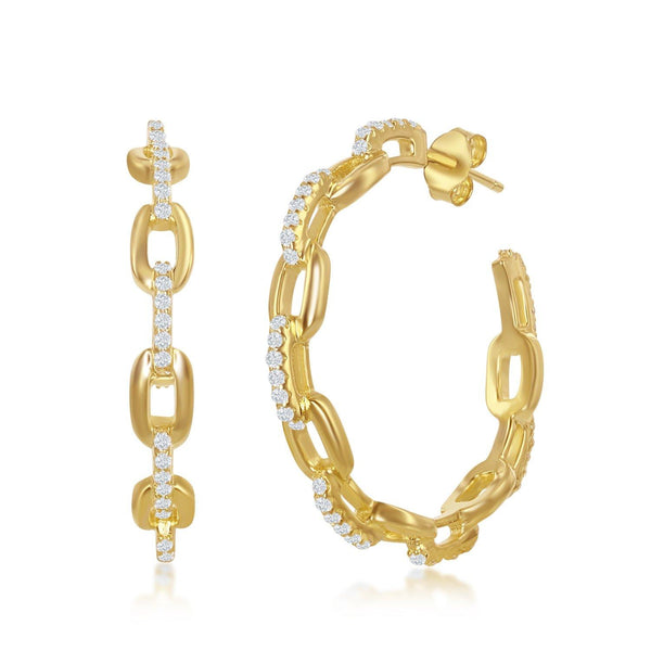 32mm Paperclip CZ Open Hoop Earrings Gold Plated