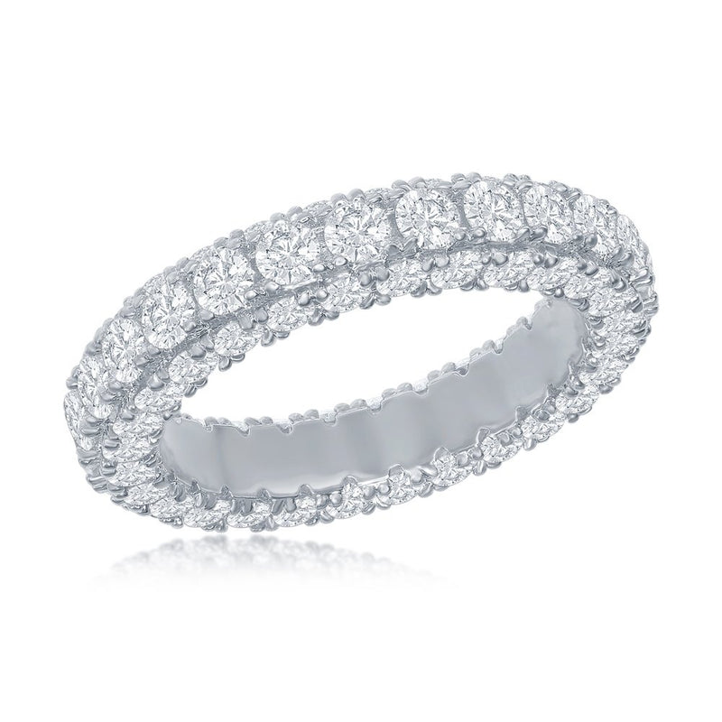 Sterling Silver, All around Triple Row, CZ Band