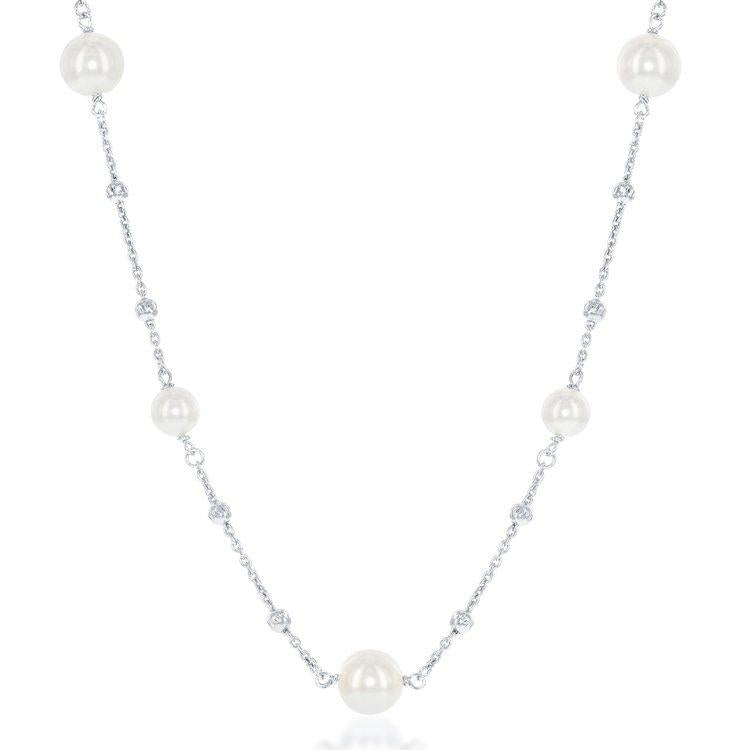 Sterling Silver Pearls with Moon Cut Necklace