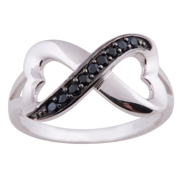 Sterling Silver Half Black CZ Heart Infinity Ring