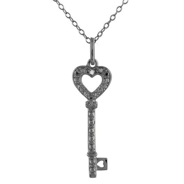 Black Plated Heart Key Pendant with 0.01 Diamond Accent