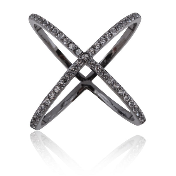 Sterling Silver Black Plated CZ X Style Ring