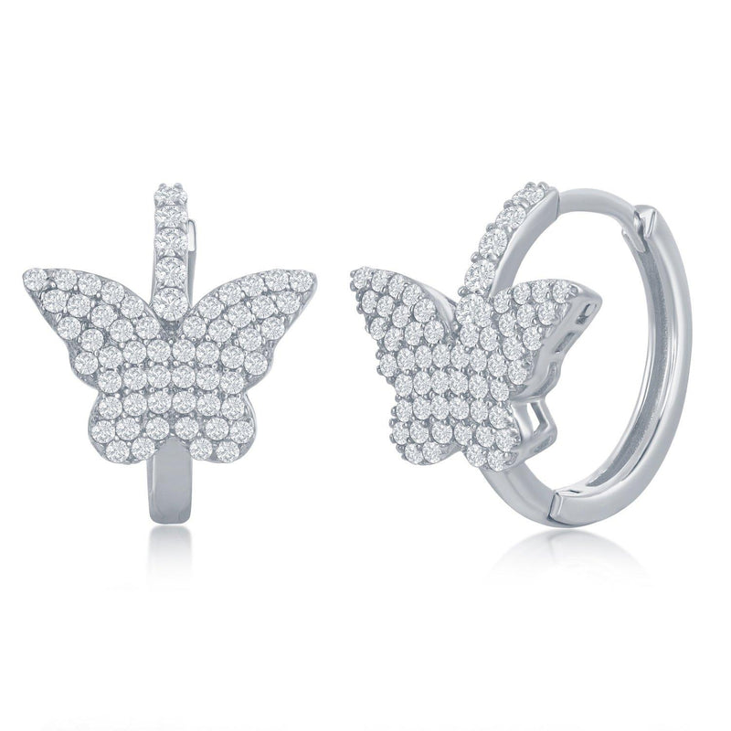 Micro Pave CZ Butterfly Stud Hoop Earrings